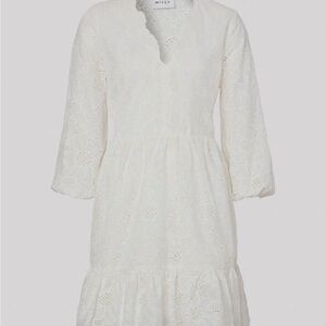 Milly Women's White Lace Brielle Cotton V-Neck Ruffled Shift Dress Size 2 NWT